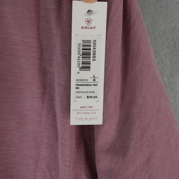 Ariat Flowy Francesca Top Nostalgia Rose Oversized Fit Split Neck Shark Bite Hem - Picture 5 of 10